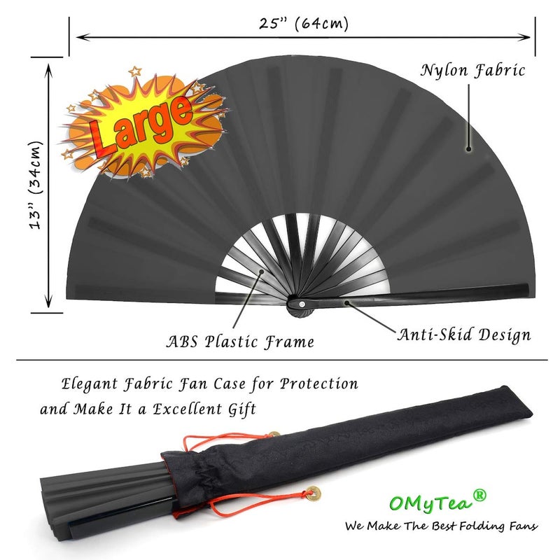 OMyTea Large Rave Clack Folding Hand Fans for Men/Women - Chinese Japanese Kung Fu Tai Chi Handheld Fans - for EDM, Music Festival, Club, Event, Party, Dance, Performance, Decoration (Black & White) - Image 5